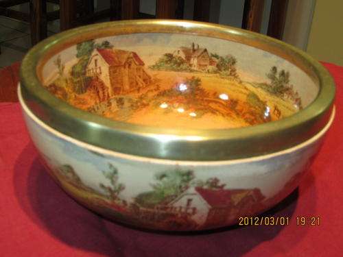 ANTIQUE ROYAL DOULTON NUMBERED EDITION SERVING BOWL WITH SOLID BRASS RIM !